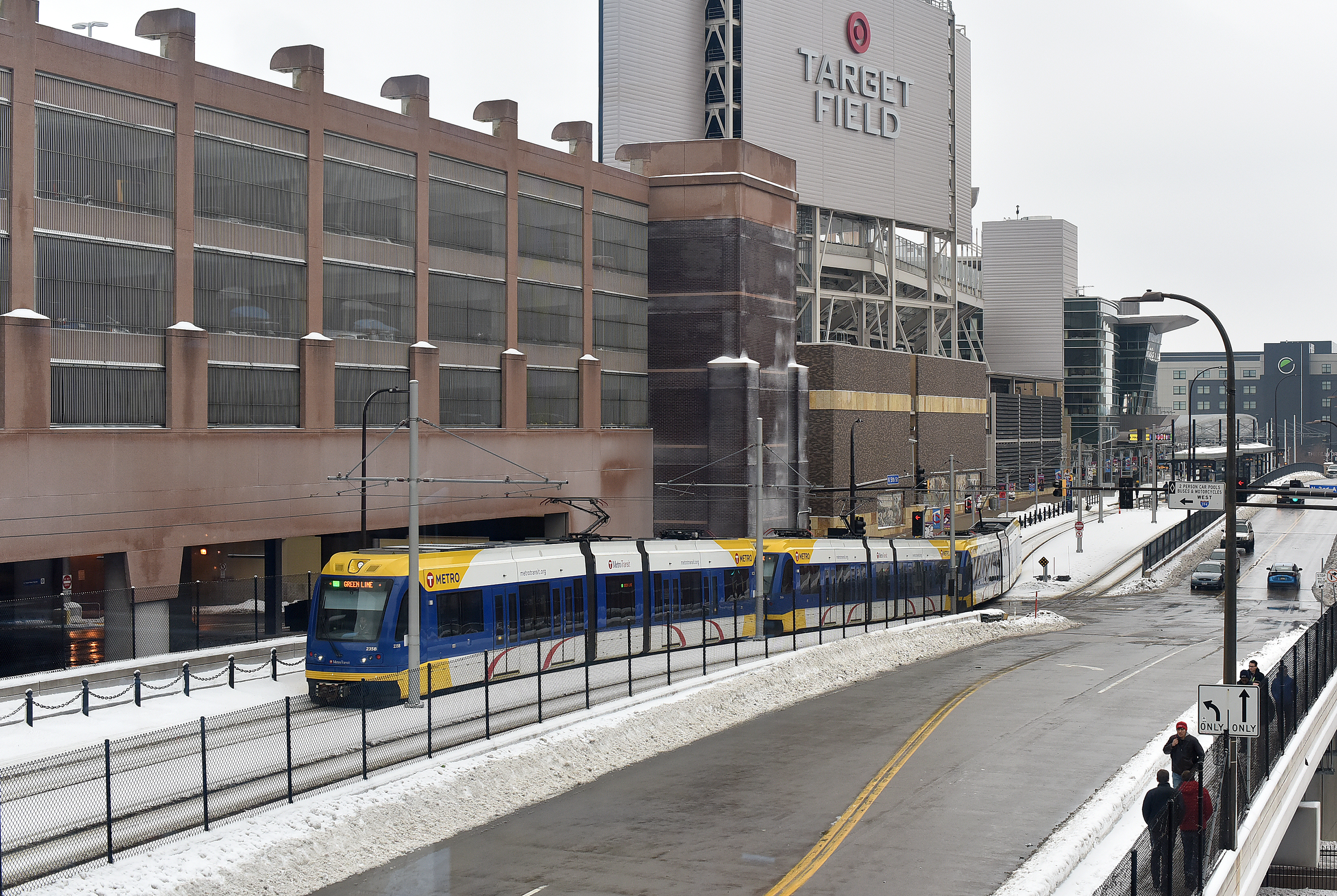 Light rail train outside of Target Field