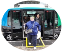 image of woman exiting automonous bus