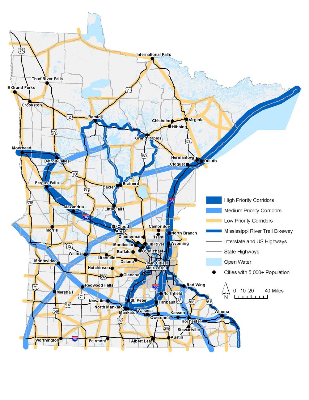MN state bikeway network priority corridors