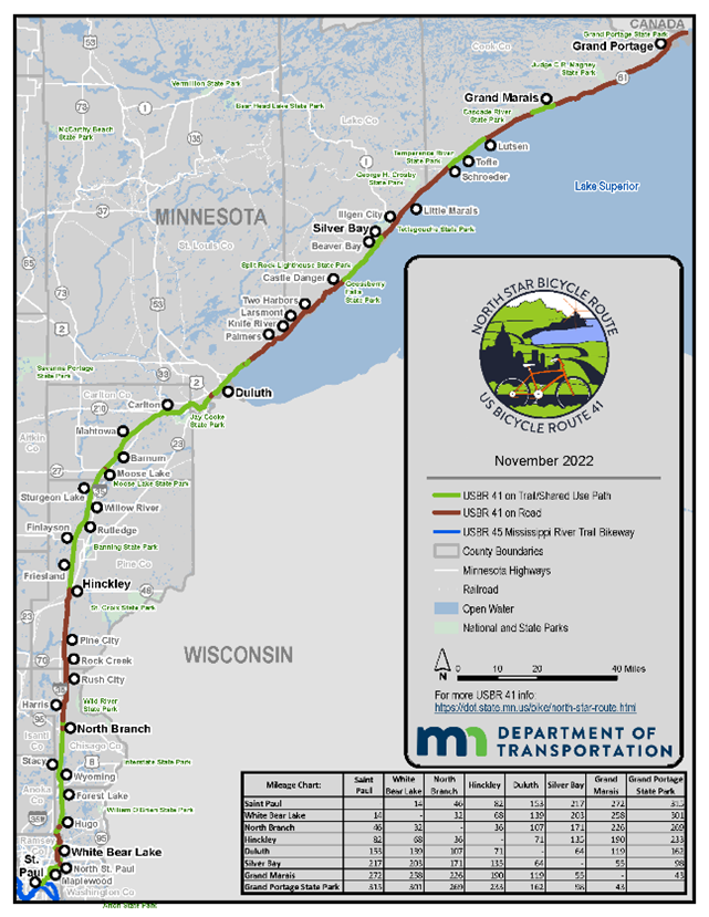 U.S. Bicycle Route 41 map