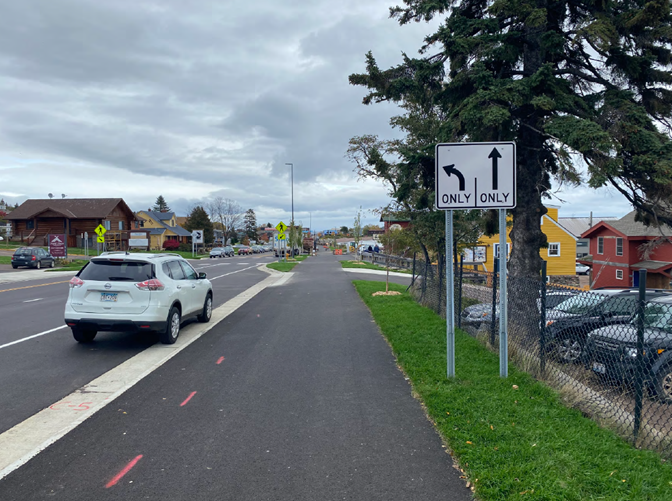 Highway 61 after construction, showing lane adjustment (left) and shared-use path (right)