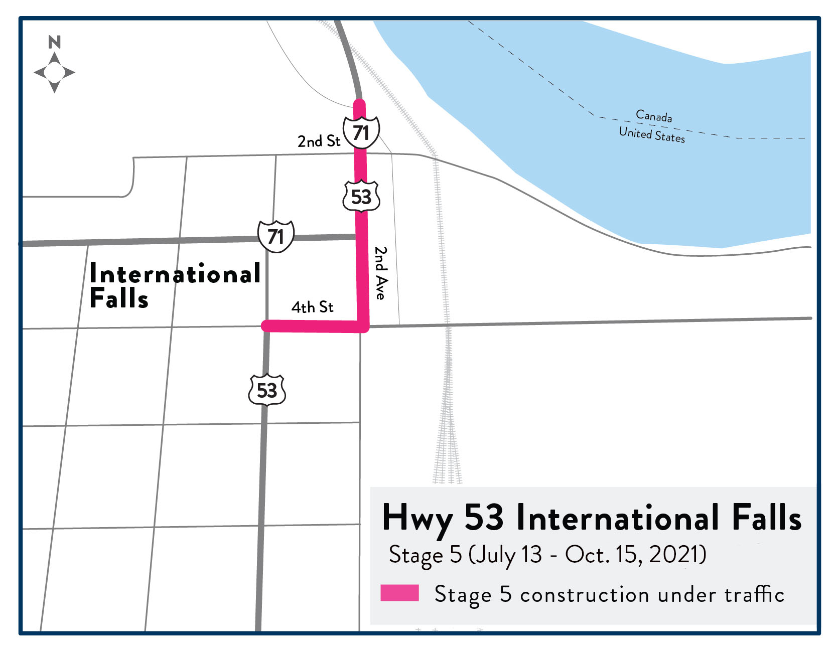International Falls stage 5 detour map.