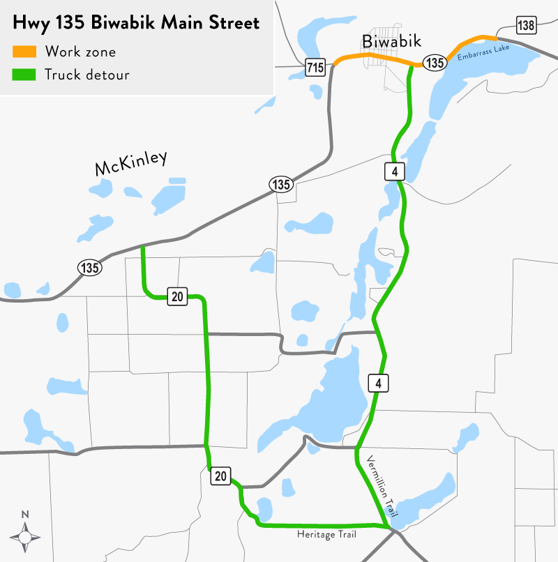 A map of the Hwy 135 Biwabik project area