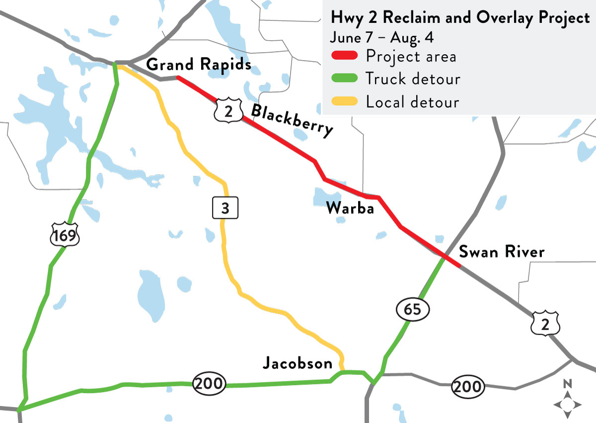 Hwy 2 June through August detour map