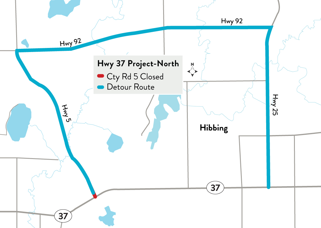 Detour map of north intersection of County Road 5