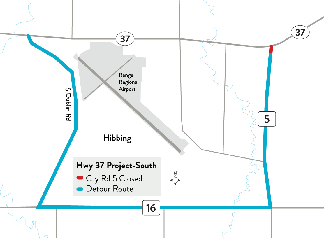 Detour map of south intersection of County road 5