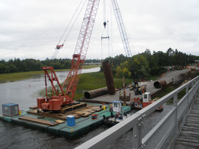 Lifting the drill shafts into place