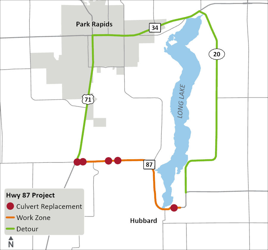 Hwy 87 project in 2025 (western section) Map showing the western project on Highway 87 between Highway 71 and Hubbard