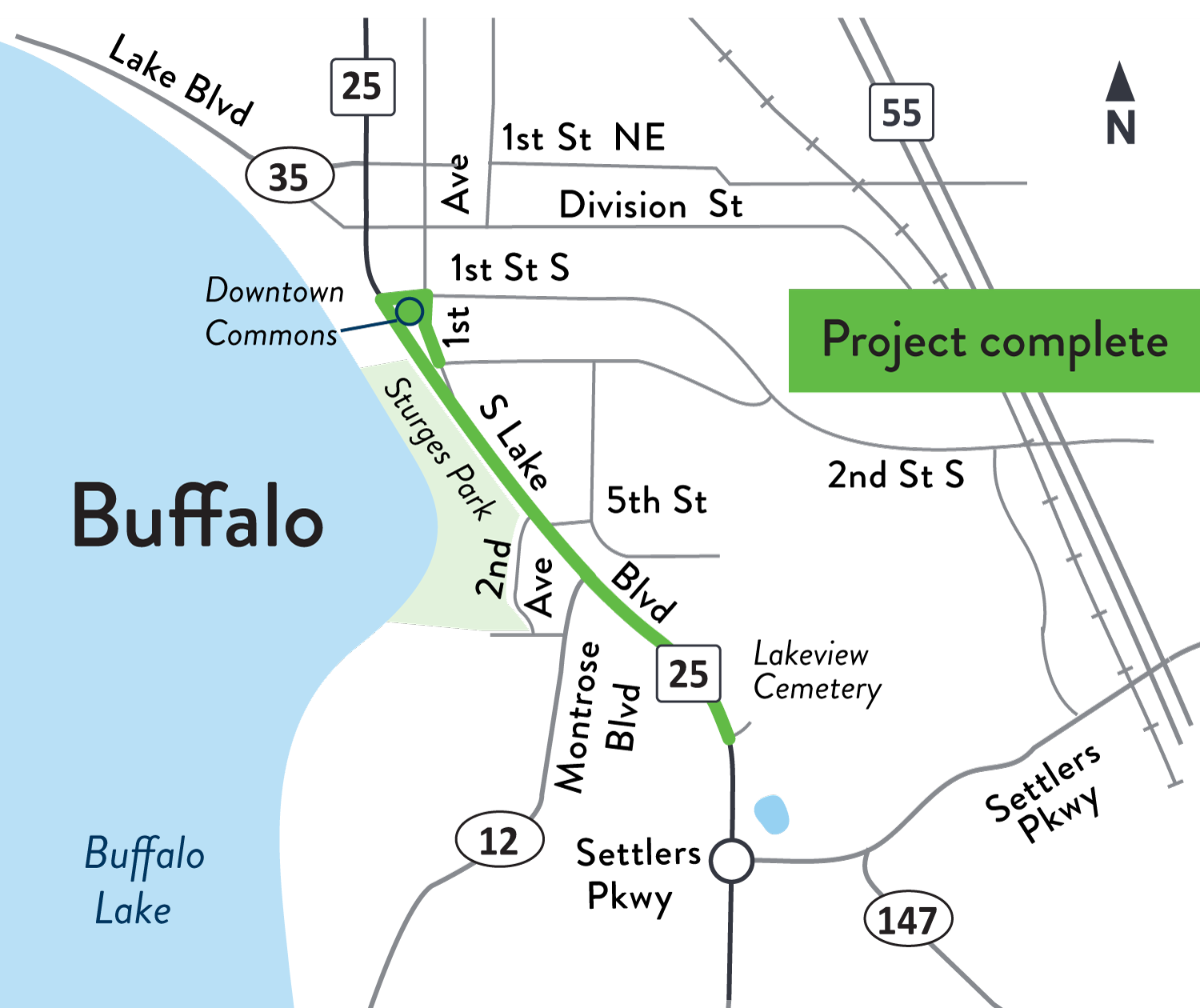Hwy 25 work map in Buffalo Hwy 25 work map in Buffalo