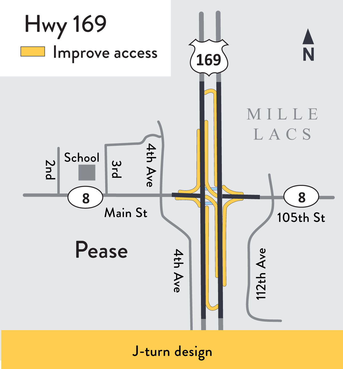 J-turn at Co. Rd. 8 and Hwy 169 in Pease.