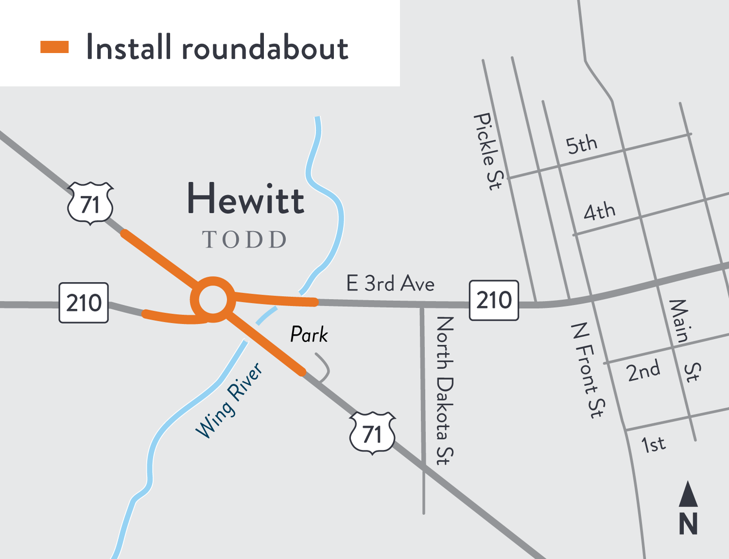 Hwy 71 and 210 intersection in Hewitt - project location map