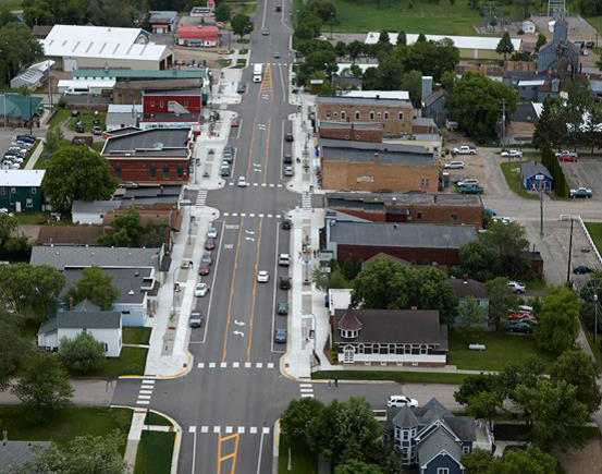 Photo shows future Hwy 71 with improved pedestrian sidewalks in Sauk Centre. 