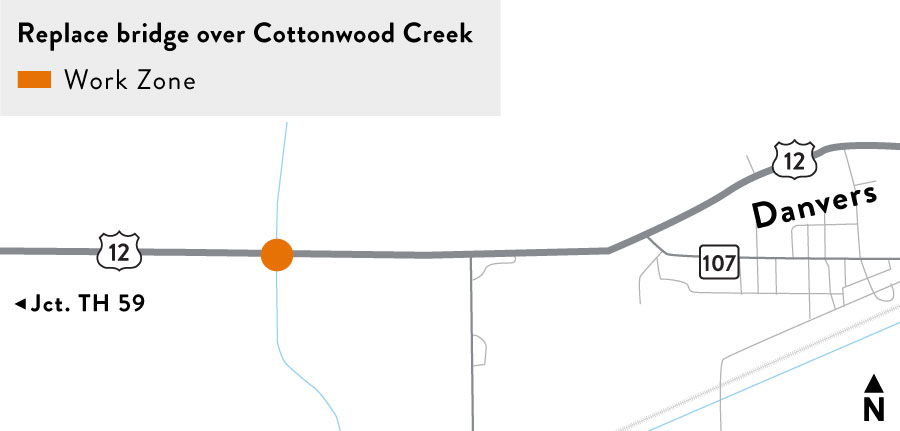 Map highlighting the bridge over Cottonwood Creek