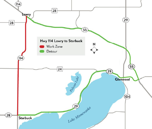 Map of Hwy 114 project from Lowry to Starbuck.