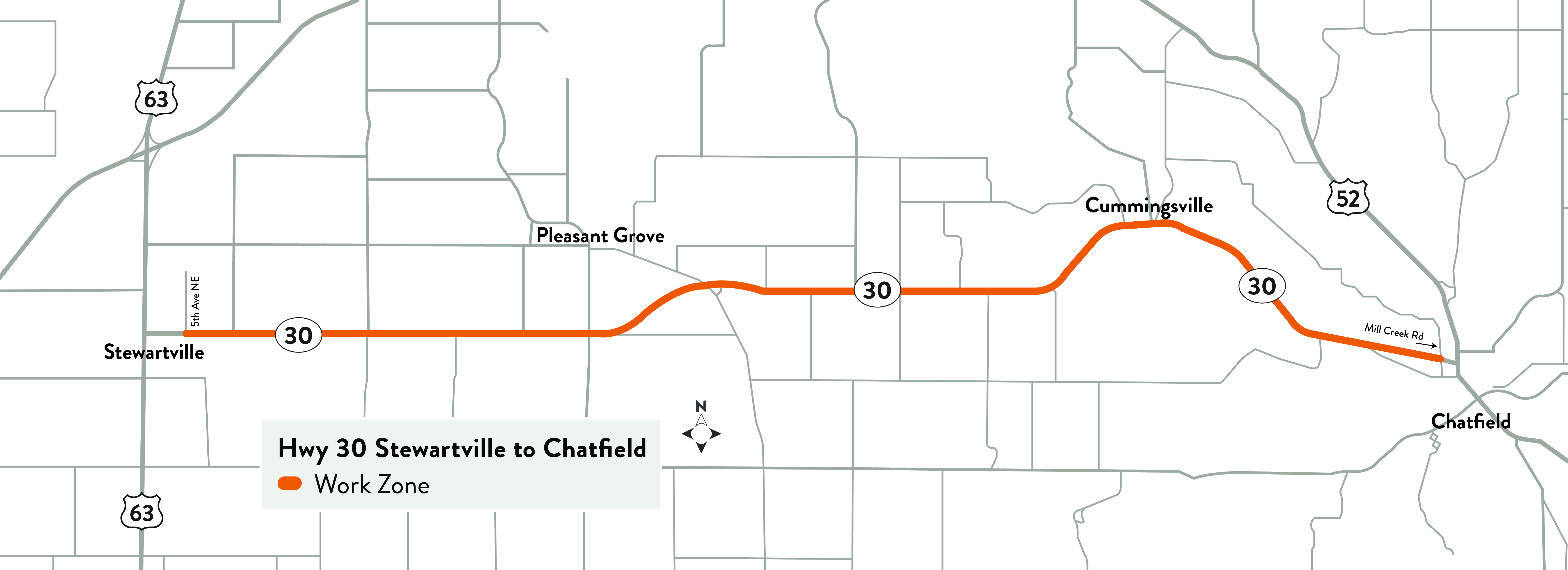 Hwy 30 resufacing map from Stewartville to Chatfield