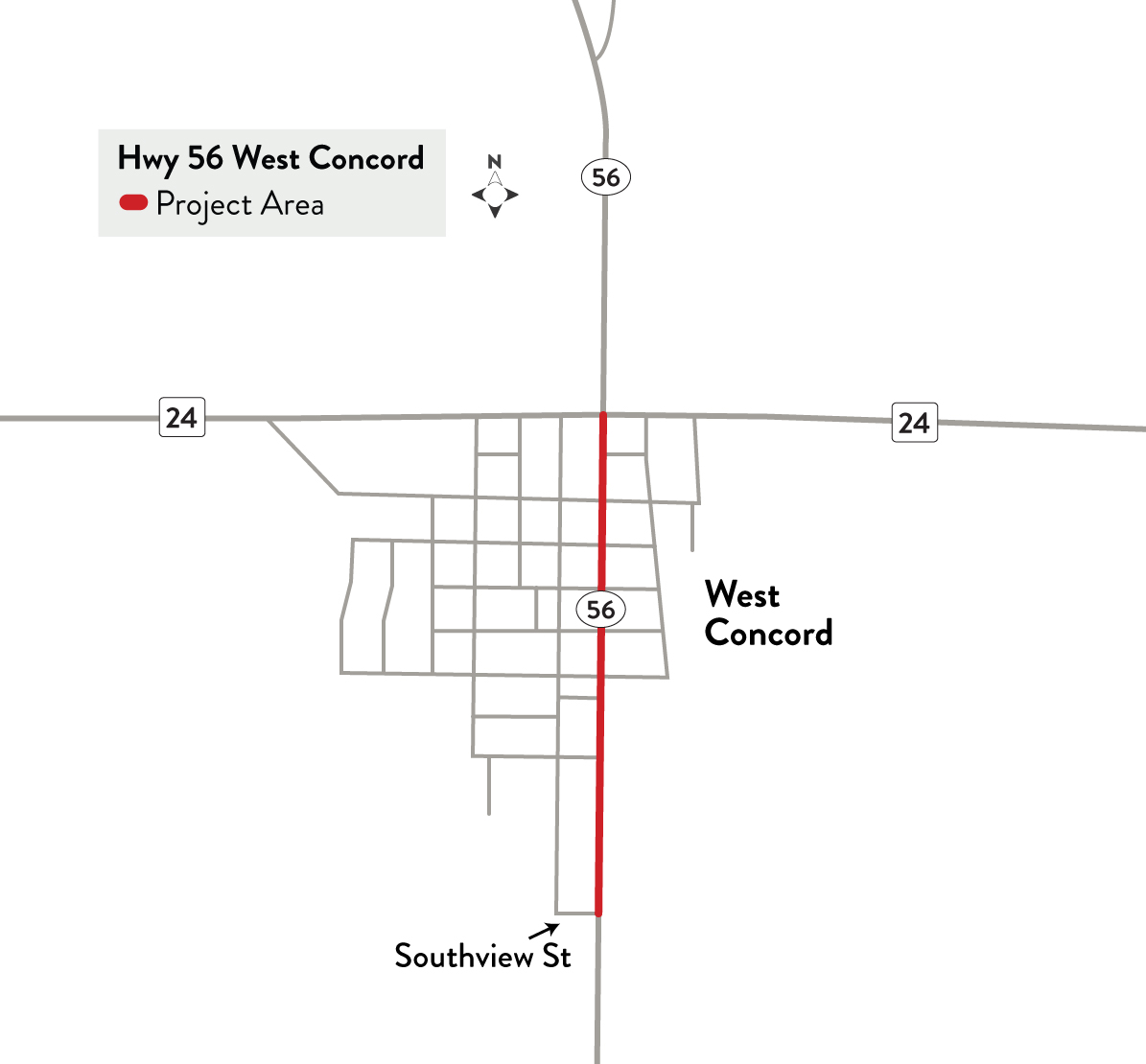 Project limts from Southview Street to Dodge County Road 24 in West Concord.