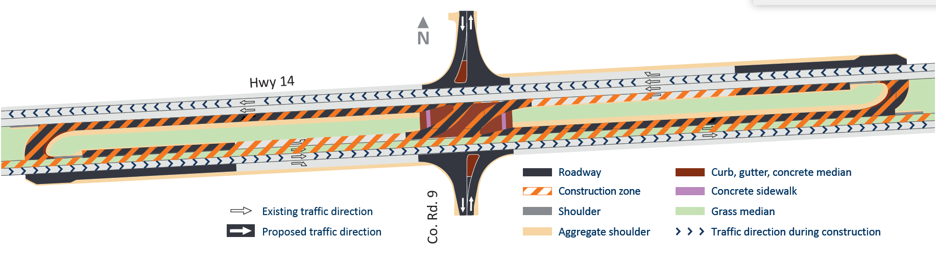 Stage 2 construction will take place in the left lanes and median while the right lanes will remain open to traffic.