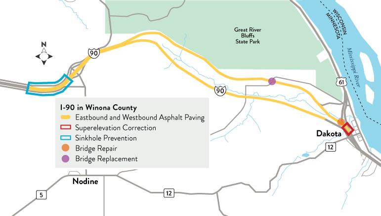 I-90 Nodine Hills map
