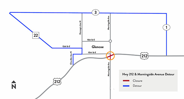 Map of Hwy 212 project with detour