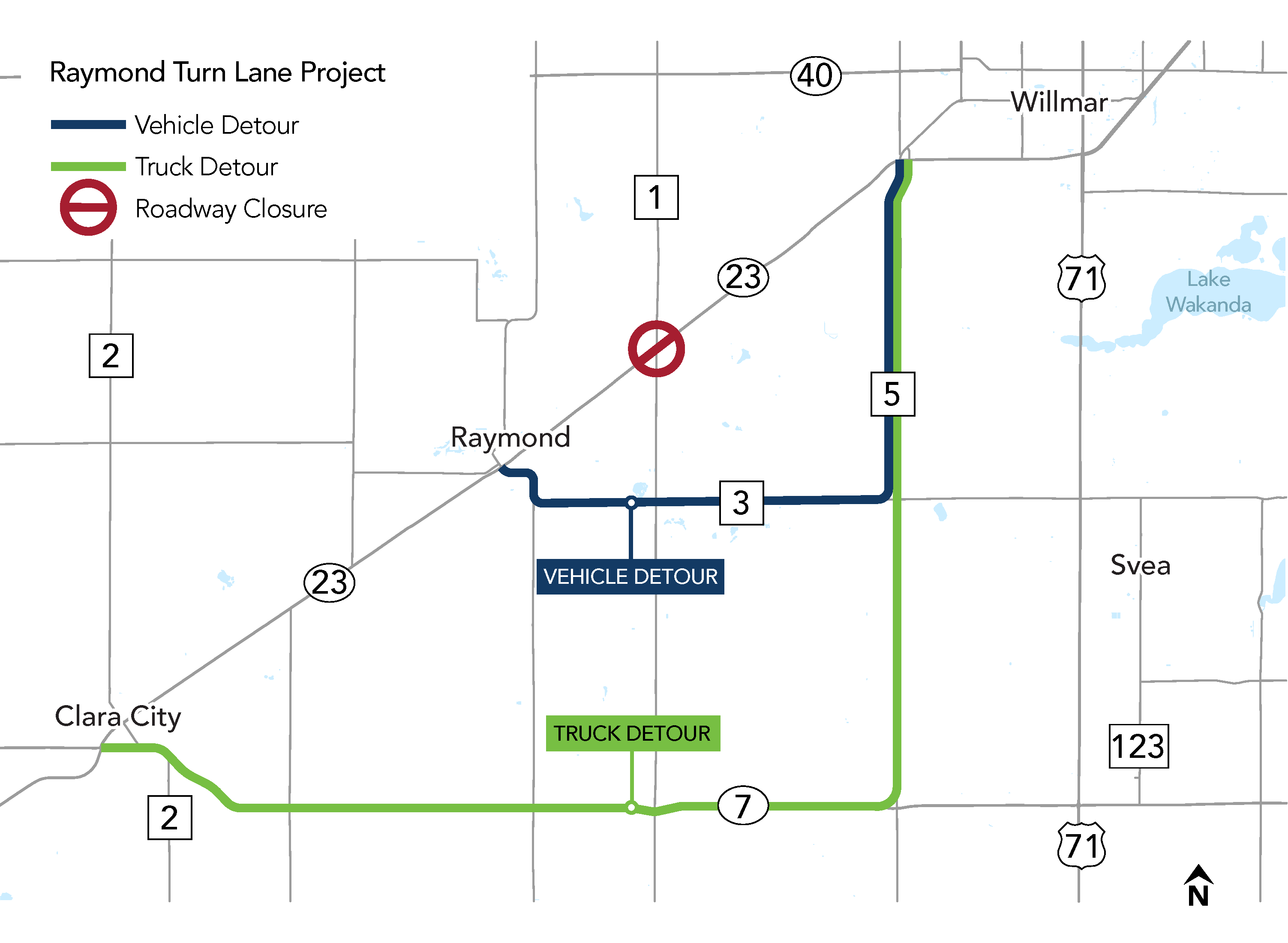 Map of Hwy 23 Raymond detour