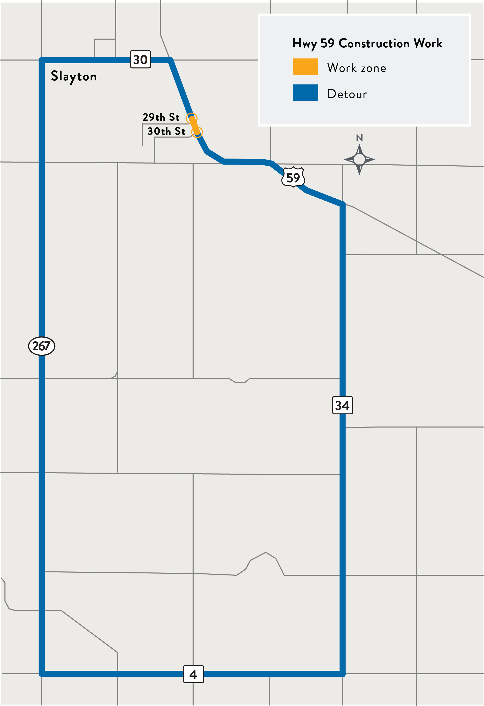 Hwy 59 project map with detour