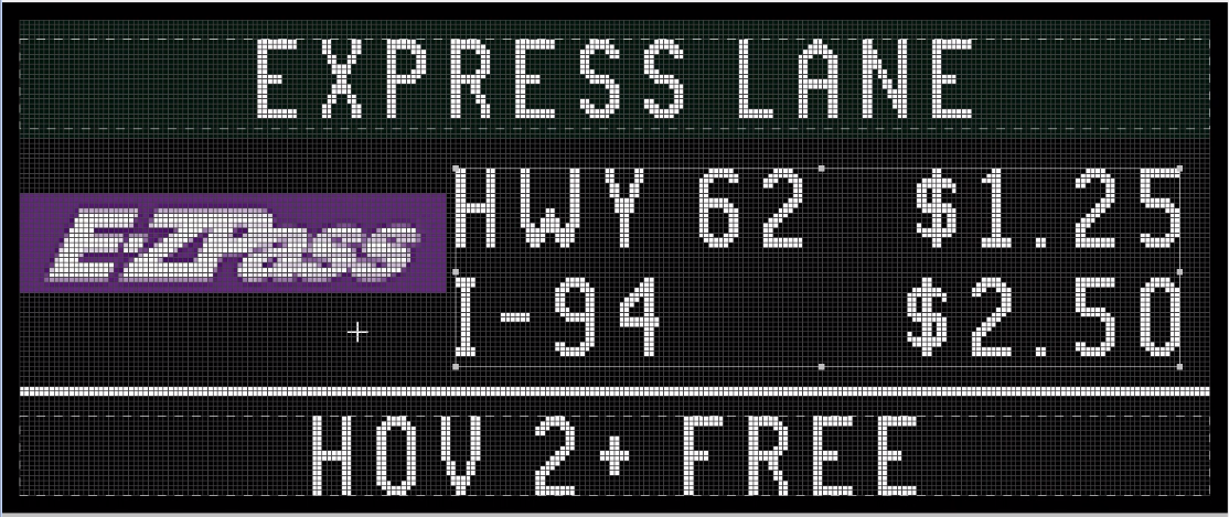 ezpass Minnesota express lane digital sign displaying costs