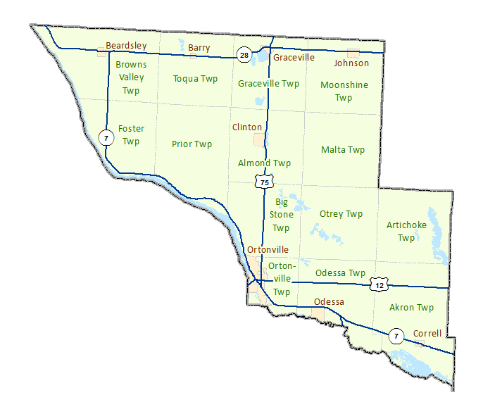 Big Stone County image map with links to city and township maps