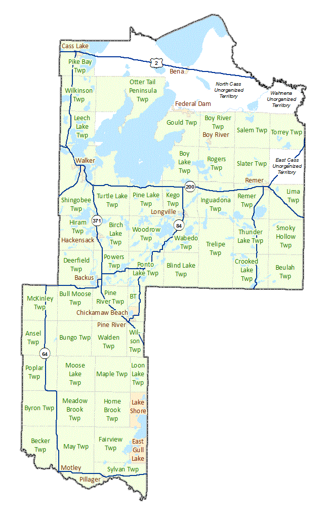 Cass County image map with links to city and township maps