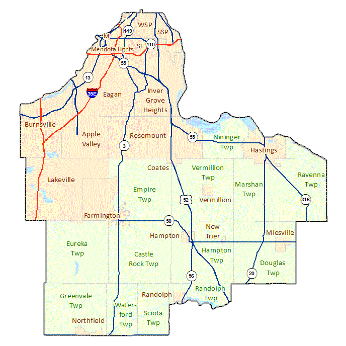 Dakota County image map with links to city and township maps