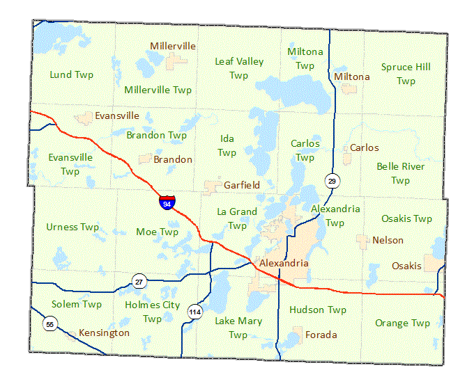 Douglas County image map with links to city and township maps