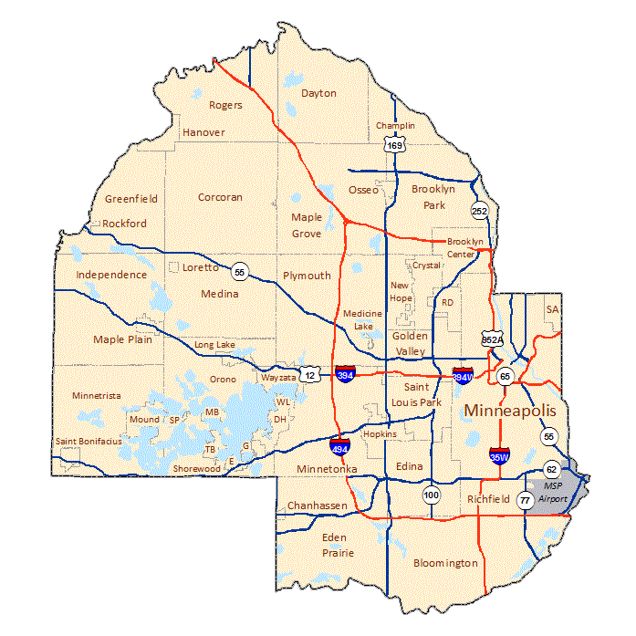 Hennepin County image map with links to city and township maps
