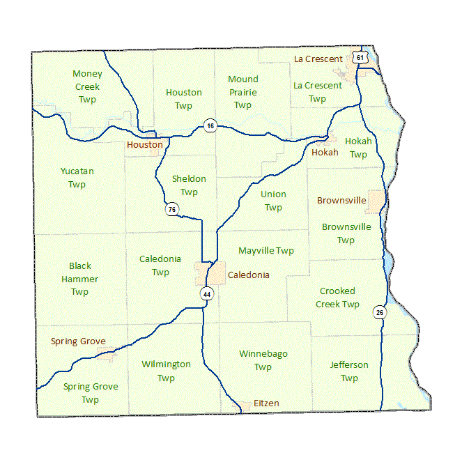 Houston County image map with links to city and township maps.