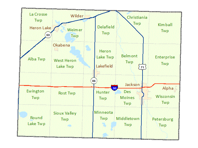 Jackson County image map with links to city and township maps