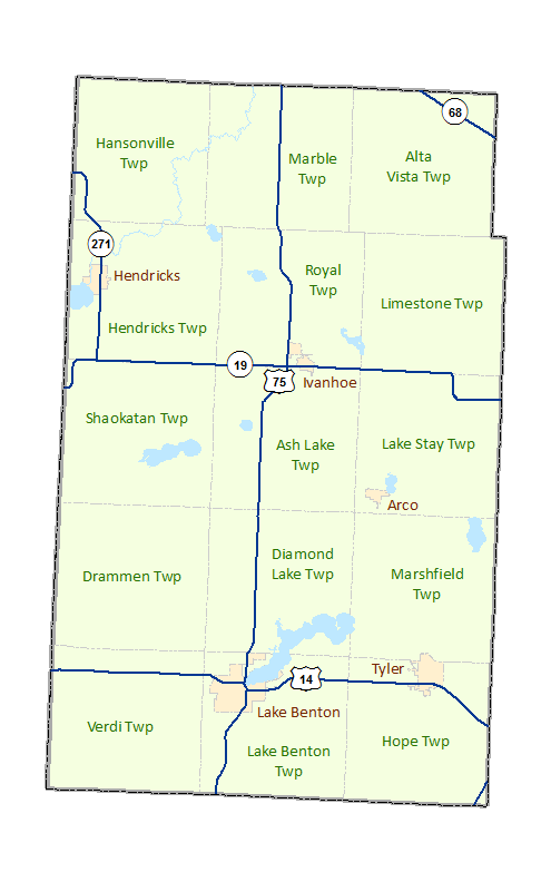 Lincoln County image map with links to city and township maps