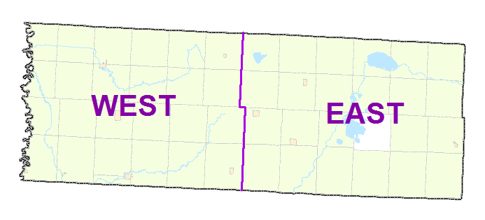 Marshall County image map with west and east links