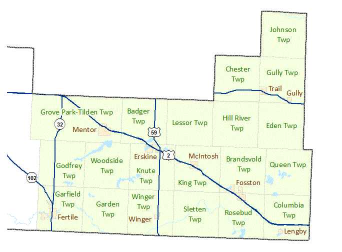 Polk County (East) image map with links to city and township maps