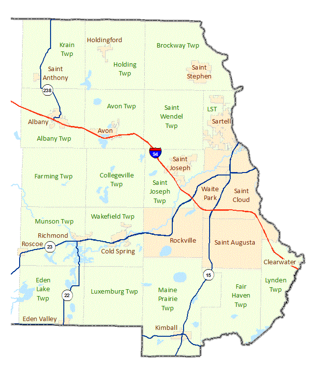 Stearns County East Municipality and township maps. 