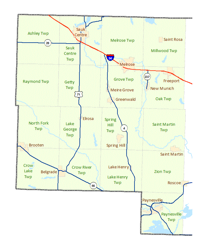 Stearns County (West) image map with links to city and township maps