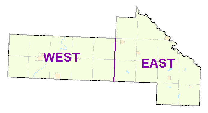 Yellow Medicine County image map with west and east links