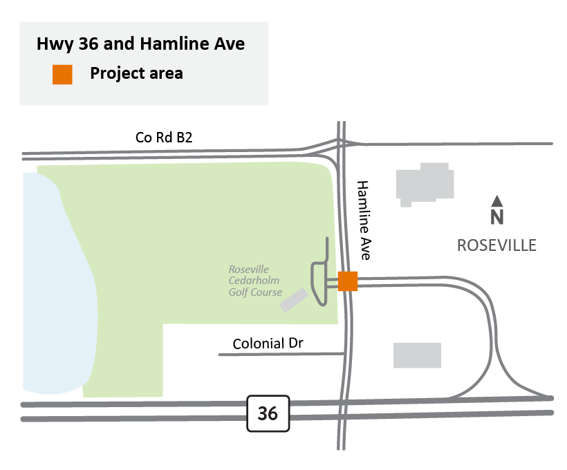 Highway 36 and Hamline Avenue in Roseville project area map.