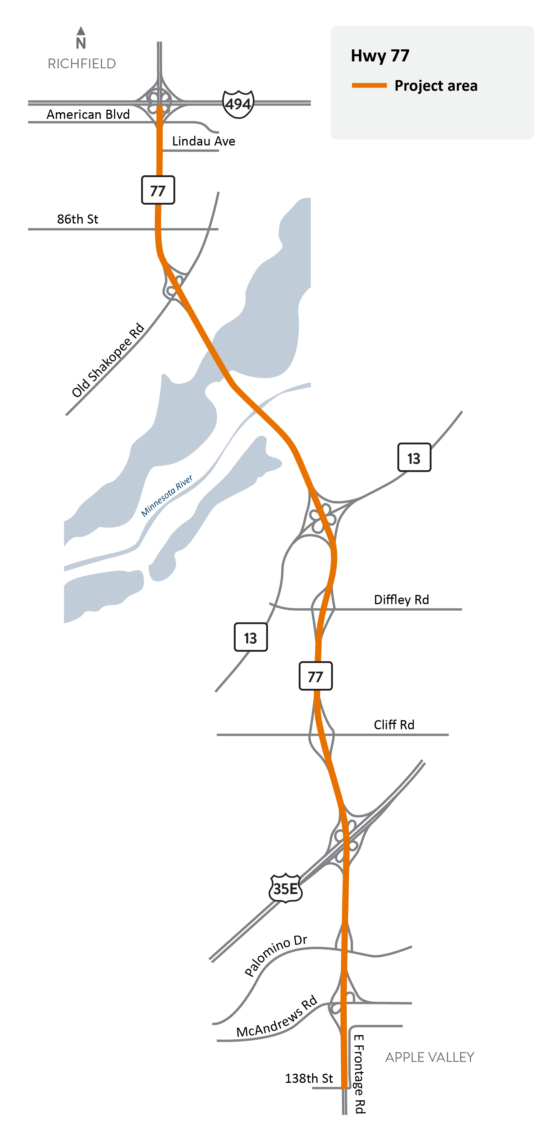 Hwy 77 Apple Valley to Richfield project area location map