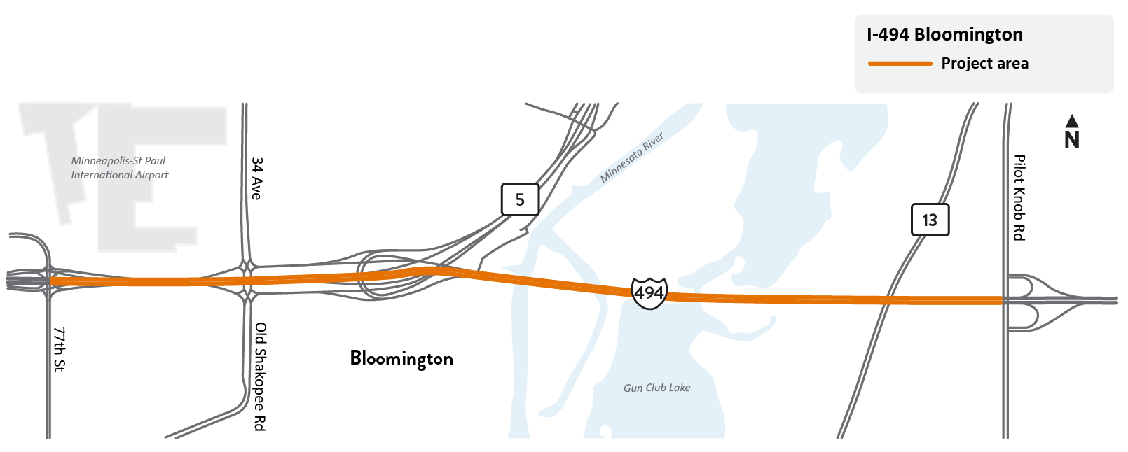 I-494 bridge over the Minnesota River between 24th Ave. in Bloomington and Pilot Knob Rd. in Mendota Heights/Eagan project location map