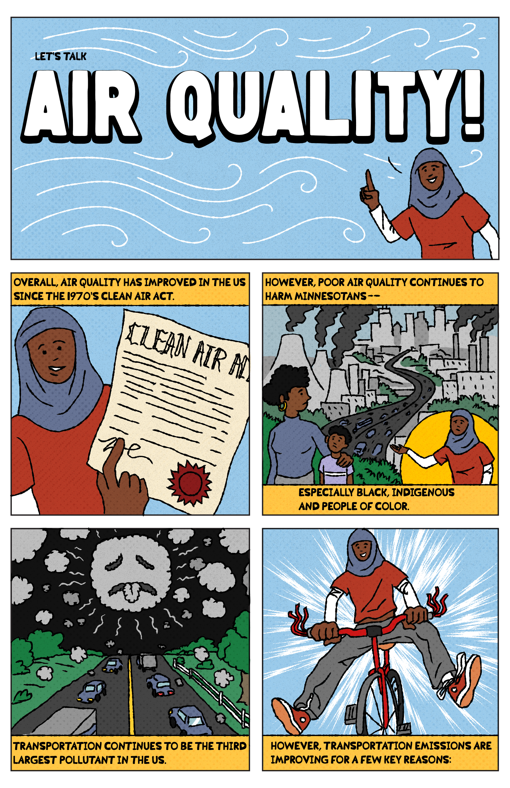 Front side of Comic used for the Statewide Multimodal Transportation Plan to talk about air quality as it relates to transportation.