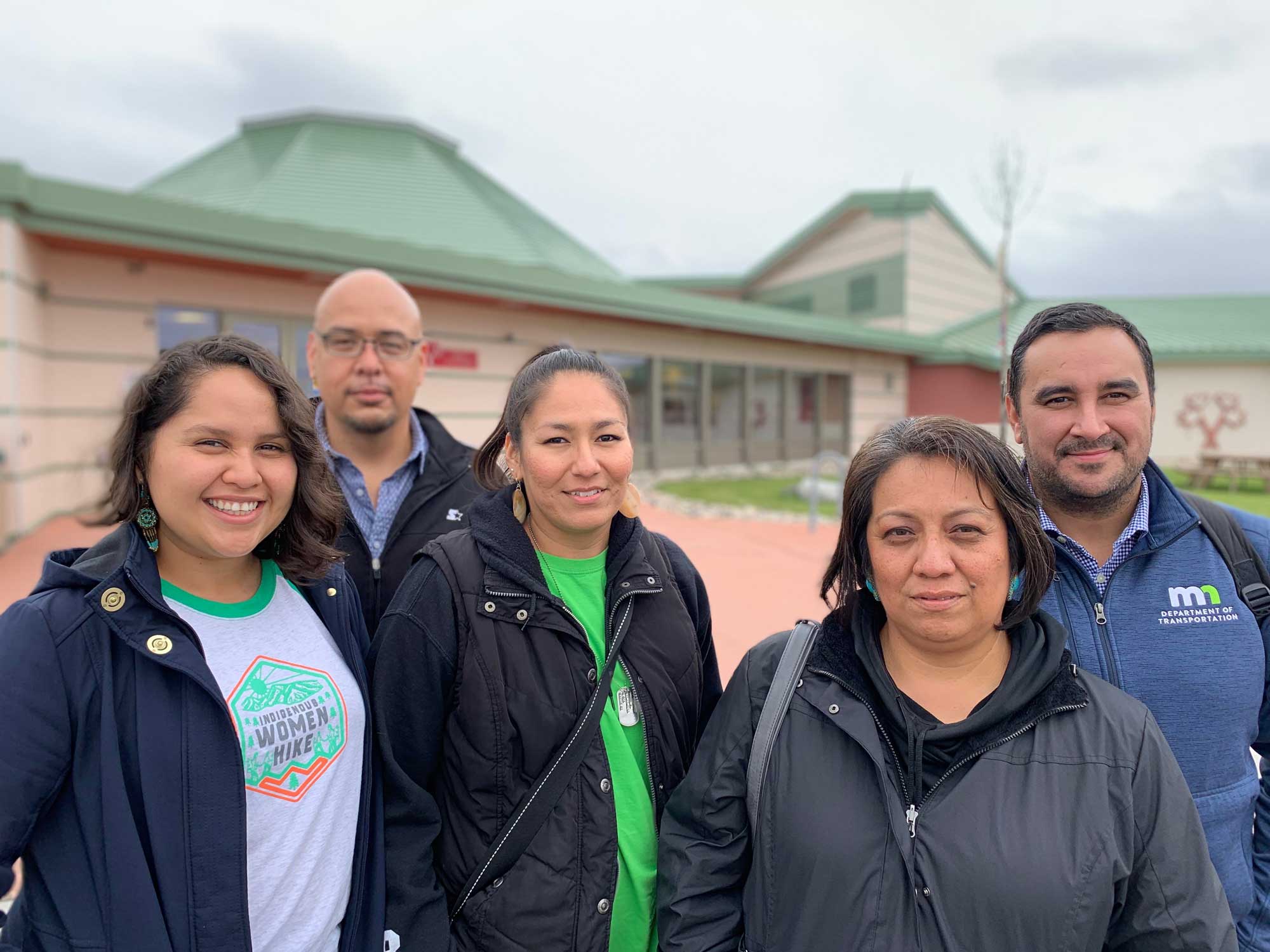 photo of misc indigenous employee resource group members. Shown left to right: Isela Gomez, Cordell Byran, Inyan Walking Elk, Waubun Smith, Levi Brown