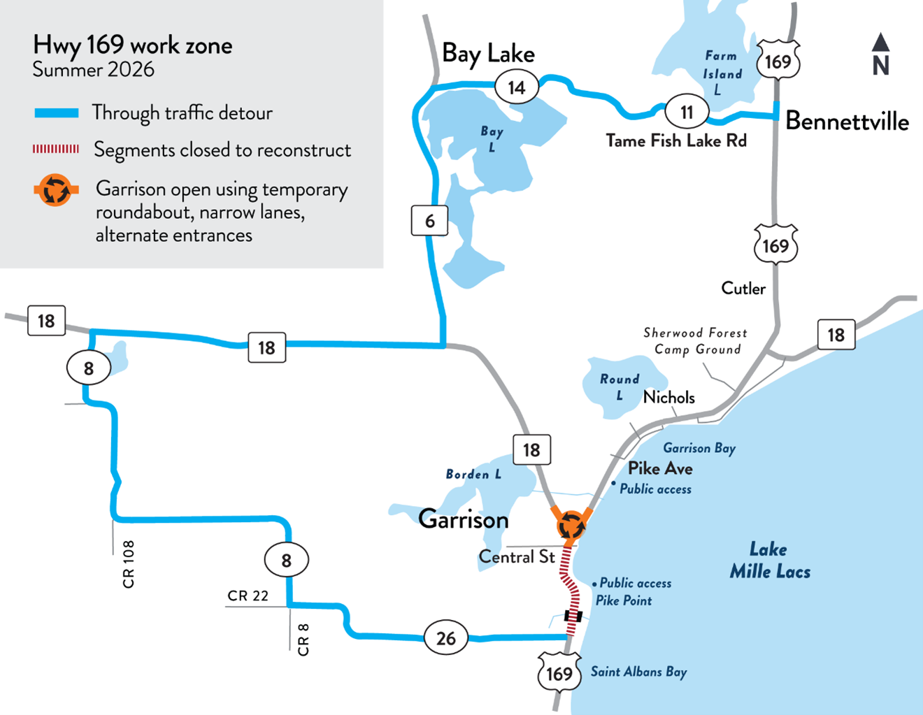Map of Hwy 169 work zone-summer 2026