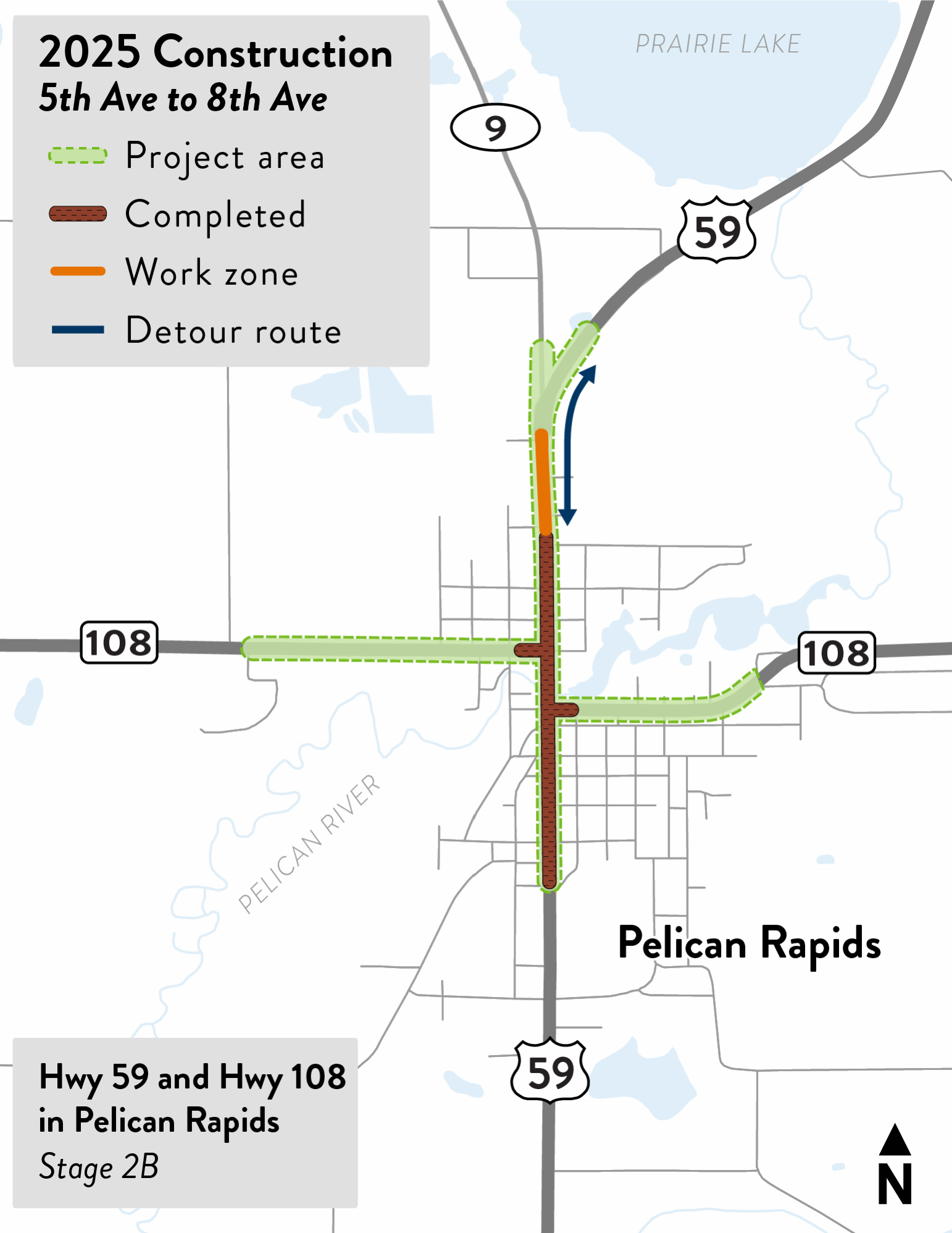 Project map for 2025 construction in Pelican Rapids