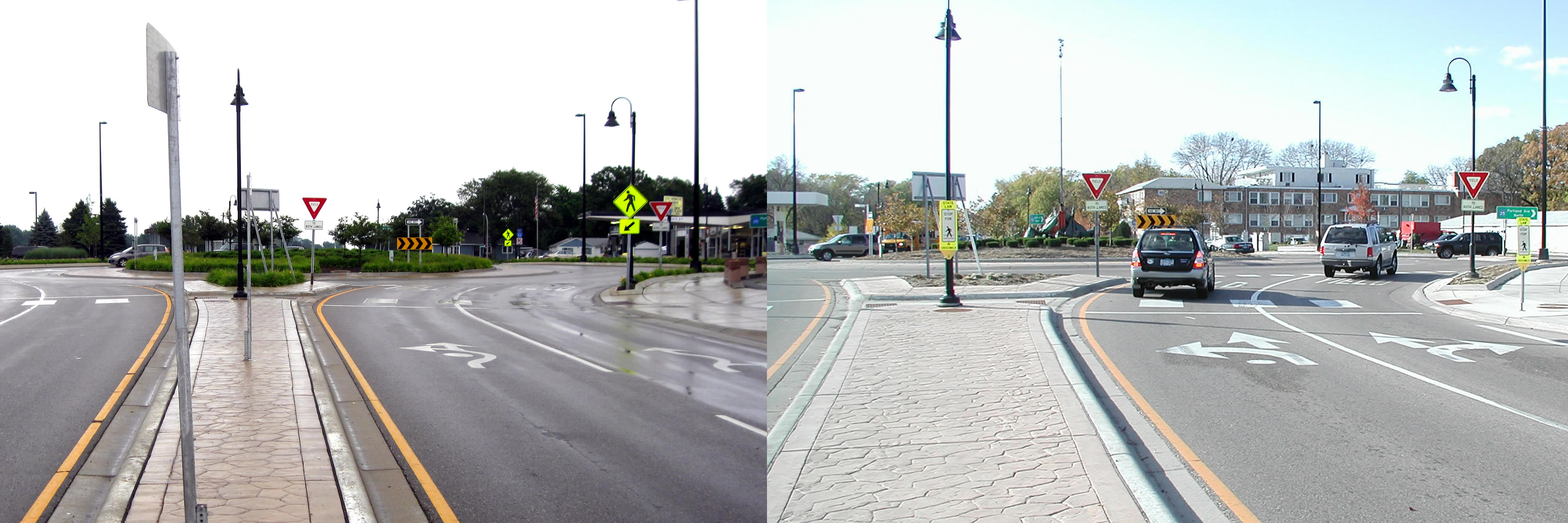 Effect of Signing and Lane Markings on the Safety of a Two-Lane Roundabout