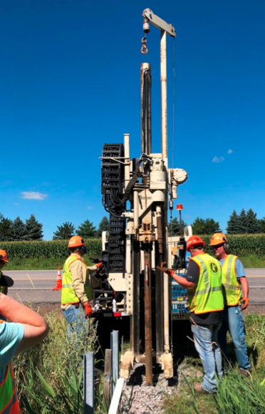 Near the end of the study, workers used a boring machine to take core samples of the ditch check and the filter insert.
