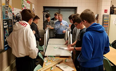 Students test bridge kit in classroom