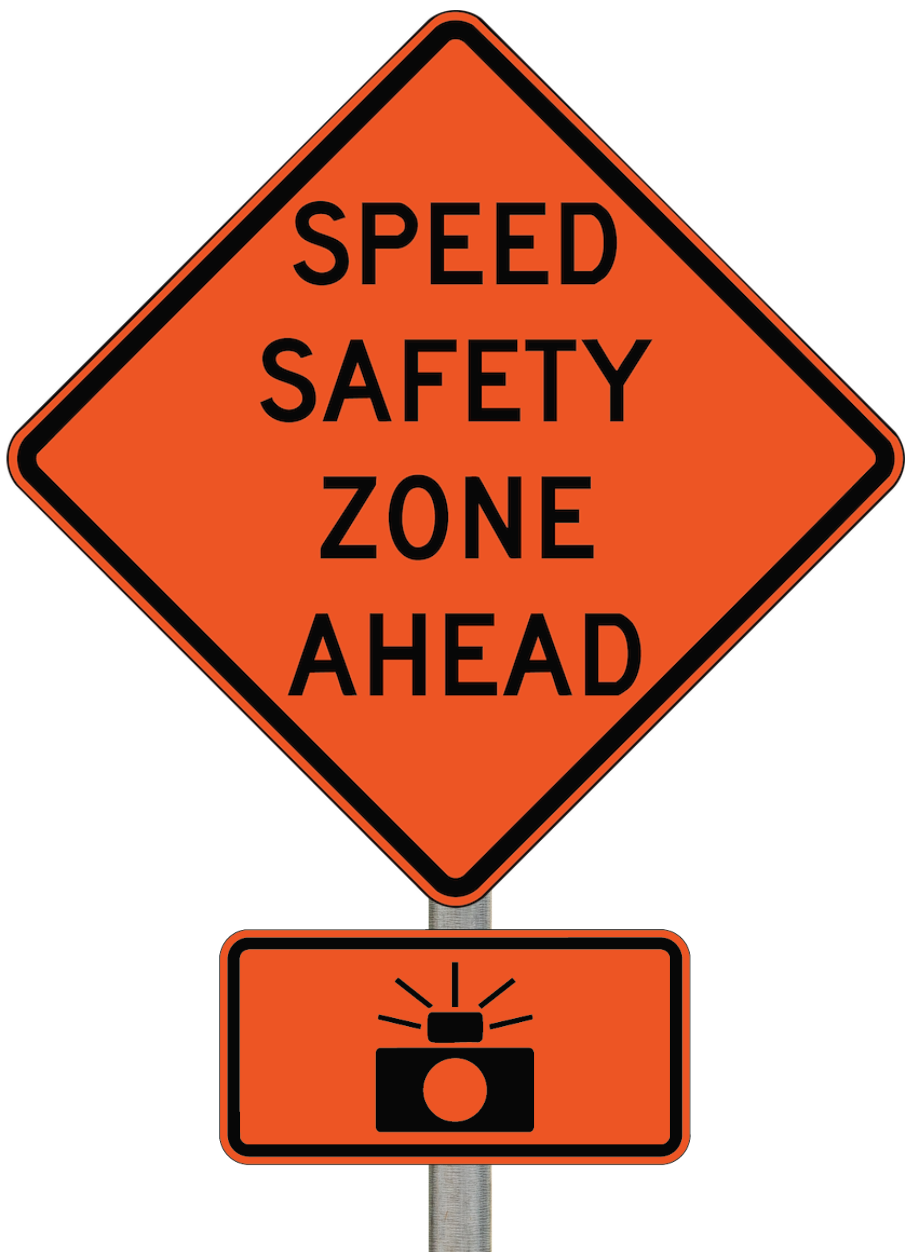 a warning sign announcing a speed safety zone ahead